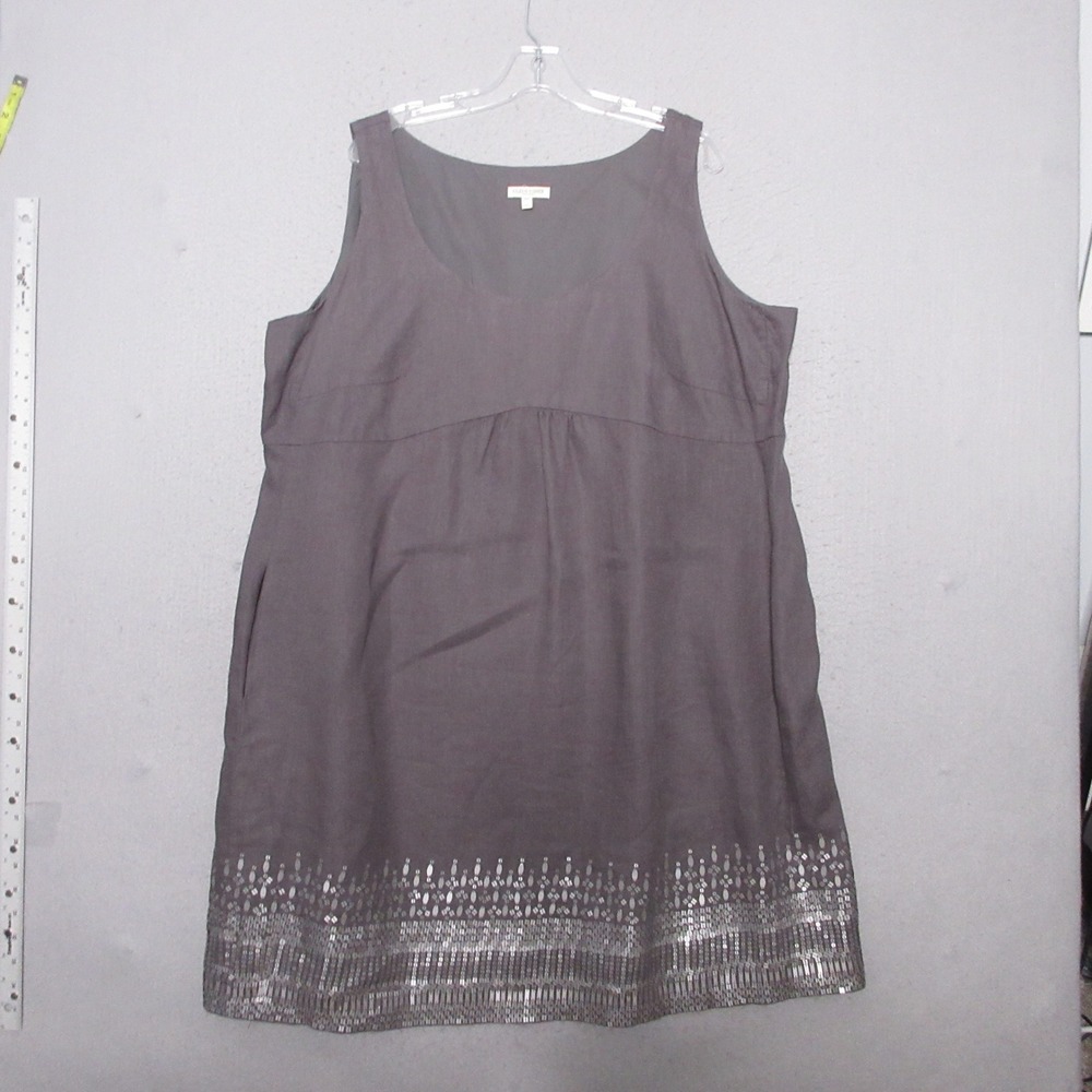 Eileen Fisher Dress 18W Gray Organic Linen Sequin Hem Pockets Shift Lagenlook